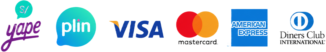 Medios de pago aceptados: Yape, Plin, Visa, American Express, Mastercard y Diners Club